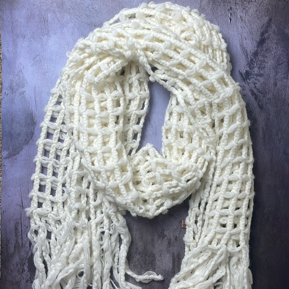 White Ivory Soft Women’s Scarf, Fringe, Net Style